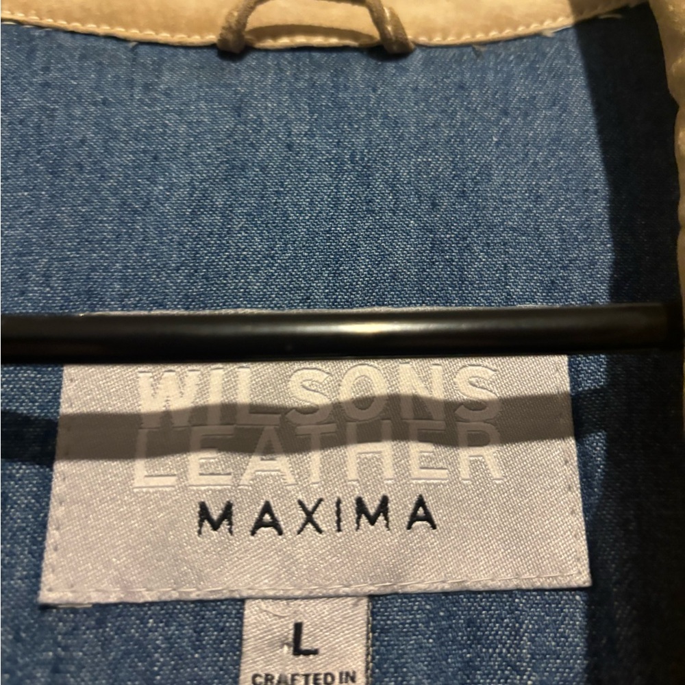 Wilsons Leather Suede Trench Coat Denim Trim - Picture 6 of 6